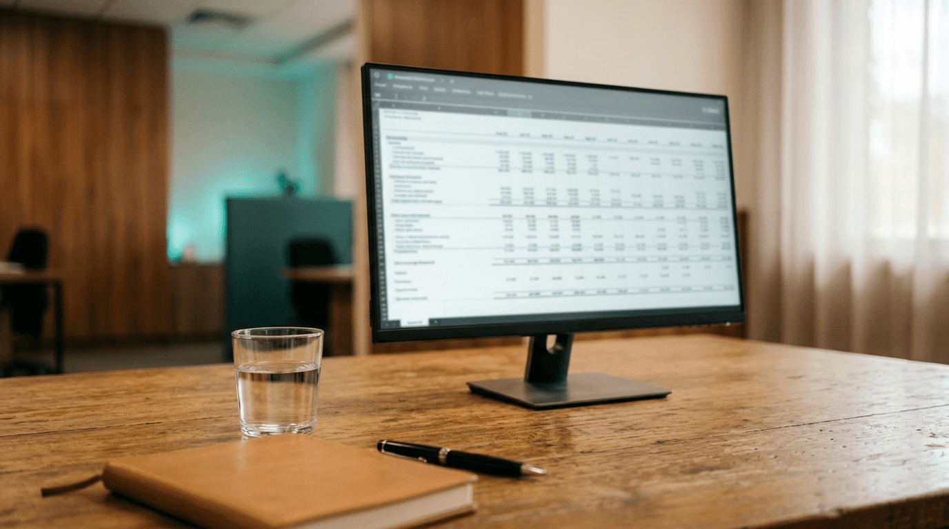 Excel running on a laptop in an Australian finance office, used as the hero image for the Excel automation hub
