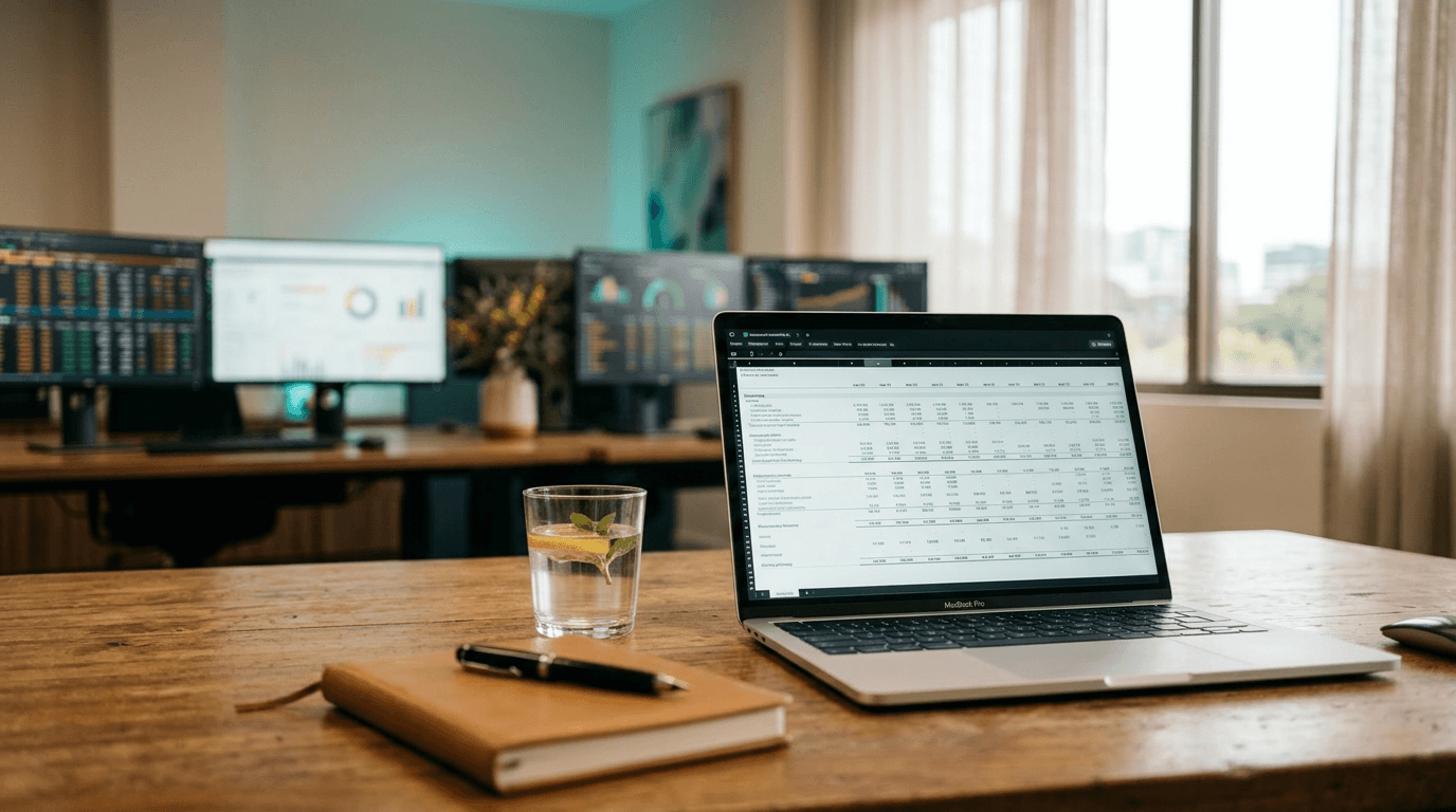 NetSuite running on a laptop in an Australian finance office, used as the hero image for the NetSuite automation hub